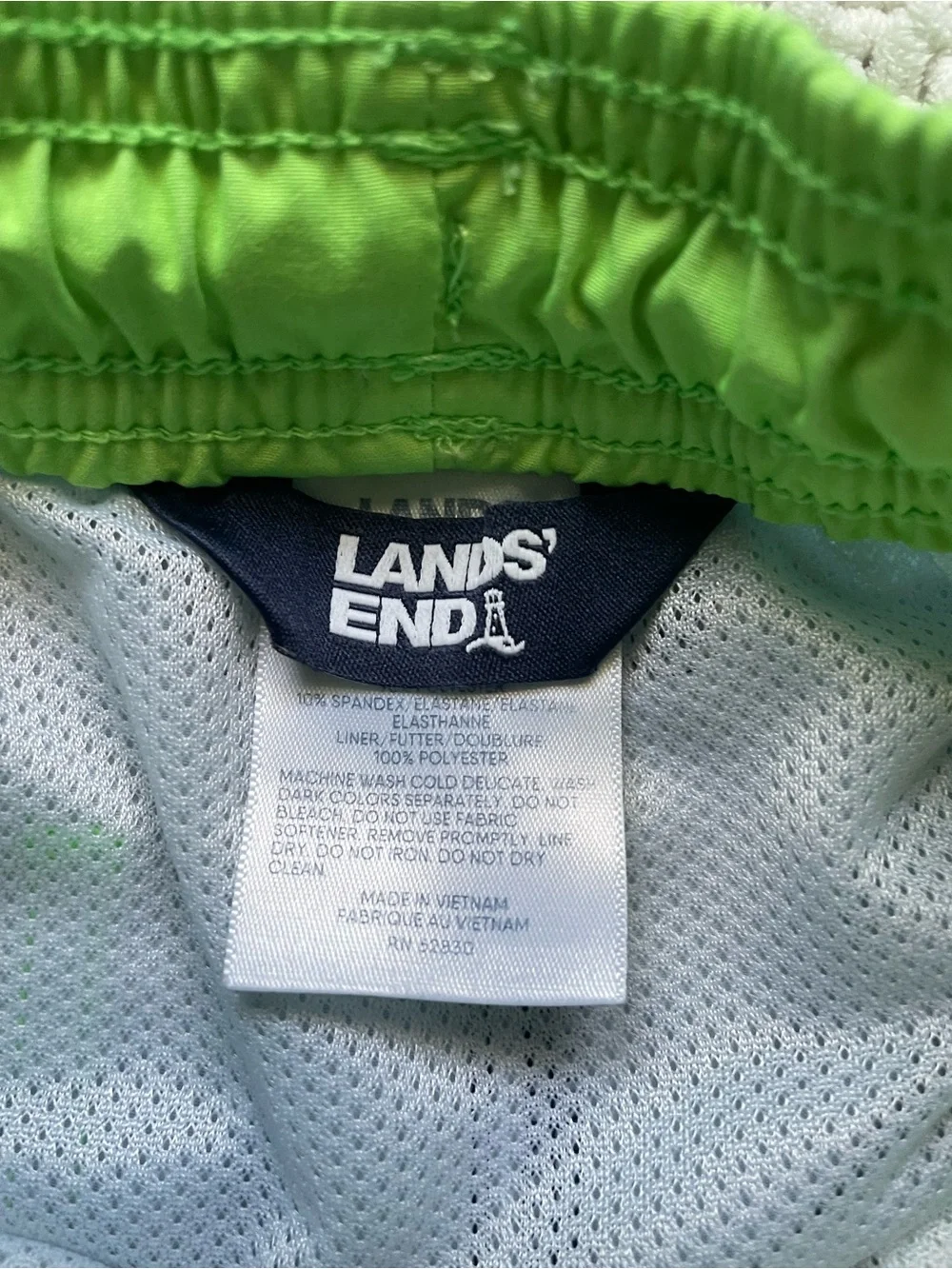 Lands' End Boys Green & Teal Dinosaur Swim Trunks